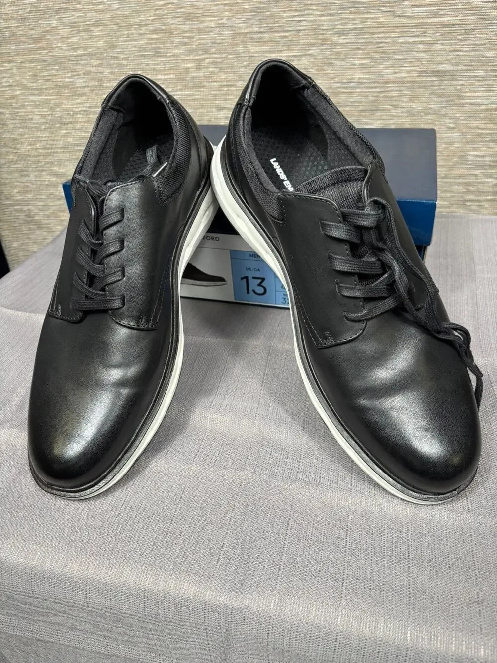 Lands End Sport Oxford Comfort Shoes Mens Size 13 Black & White 1908426 NEW